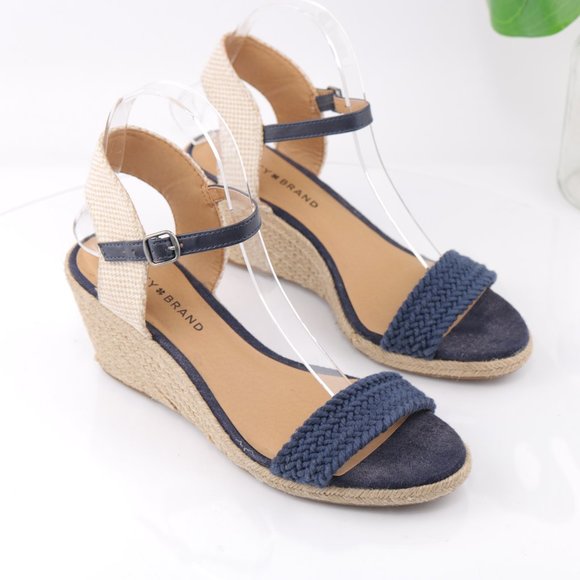 Lucky Brand Katereena Sandal Espadrille Wedge Ankle Strap Braided Blue Size 8.5 - Picture 2 of 12
